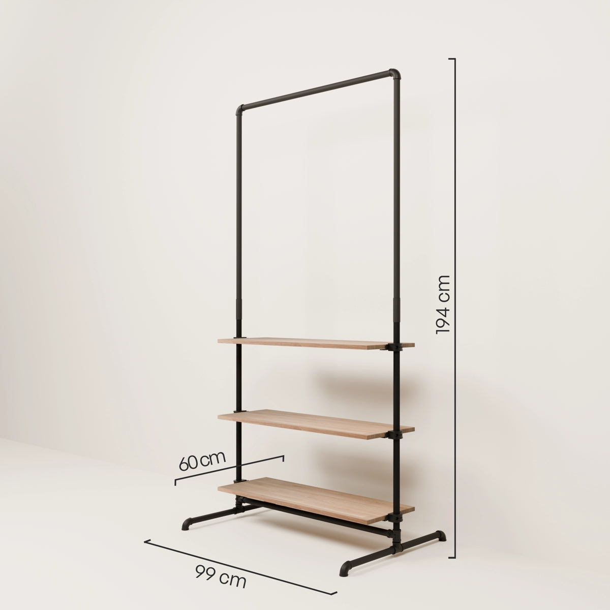 LAS 1 OAK – 3 shelves | Clothes rack with narrow shelf